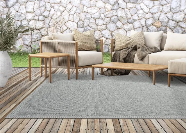 the carpet Calgary - Robuust Vloerkleed, Modern Design, Plat Geweven, Grijs, 140 x 200 cm grijs met jute look