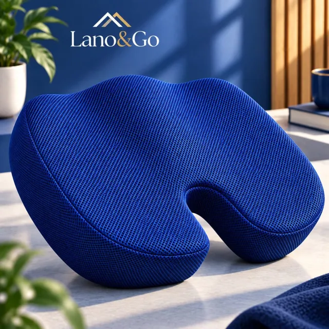 Lano&Go Stuitbeen Zitkussen Traagschuim U-vormig Orthopedisch Kussen voor Kantoor en Auto - Royal Blue