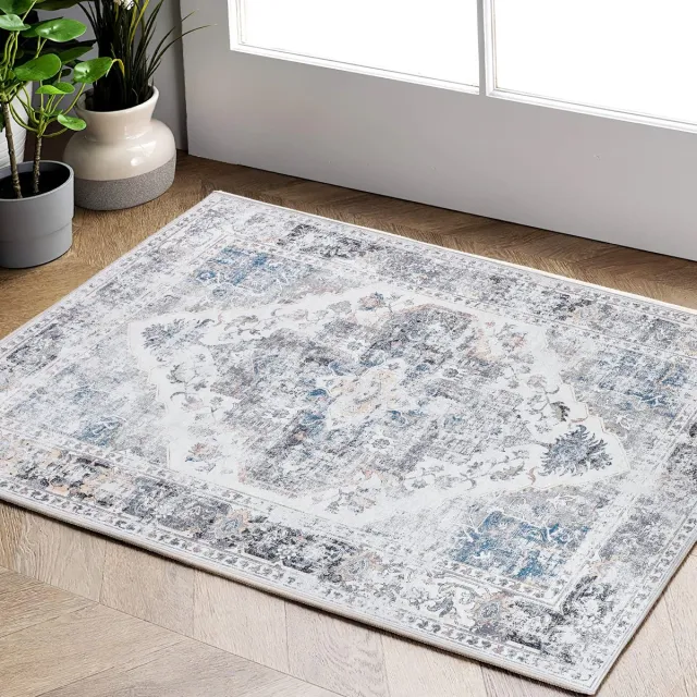 Ibenzoa Elegante Wasbare Tapijtloper voor Gang, Keuken en Woonkamer met Vintage Bloemenontwerp vintage grijs