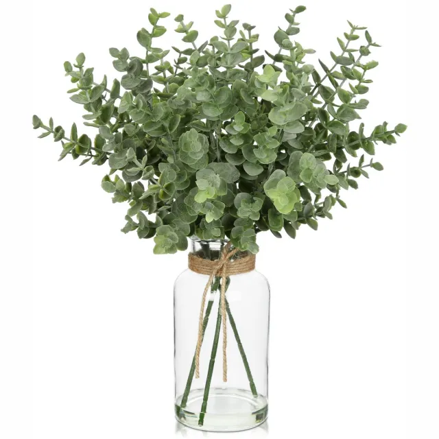 Unyqoos Decoratieve kunstplant eucalyptus in glazen vaas voor interieurdecoratie Groen