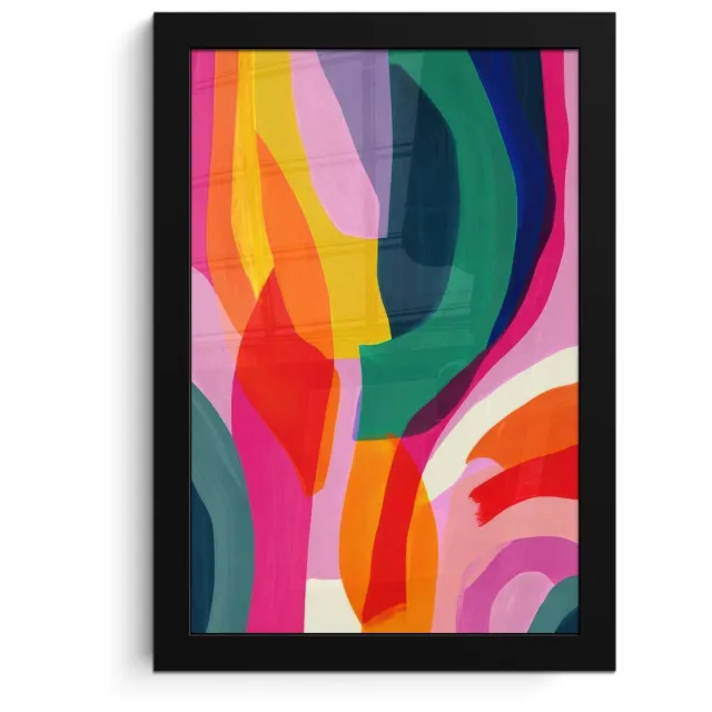 FrameYourWall Poster in lijst - Fotolijst 20x30 cm - Posters - Vormen - Golvend - Abstract - Felroze - Posterlijst zwart - Decoratie - Wanddecoratie woonkamer - Muurdecoratie slaapkamer