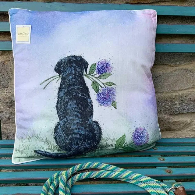 Alex Clark Art Sierkussen - Labrador & Hydrangeas ~ Labrador & Hortensia - 45 Cm X 45 Cm Design