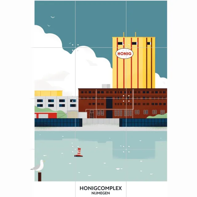 IXXI Honigcomplex, Studio Kars + Boom & Design Podium Nijmegen - 60 x 80 cm - Grote wanddecoratie en posters - Illustraties, Geometrische Kunst Geel