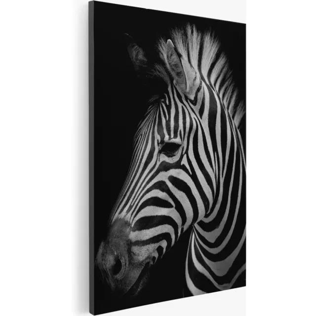 Saammp Canvas Schilderij - Zebra portret - Natuur - Dieren - 50x70 - Foto op canvas - Wanddecoratie - Muurdecoratie Woonkamer - Slaapkamer decoratie - Canvas Print Multicolor