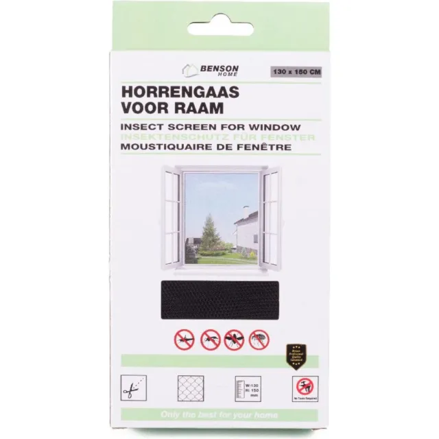 Benson Horrengaas voor raam - inkortbaar - 130 x 150 cm - eenvoudig te monteren - houdt insecten buiten zwart