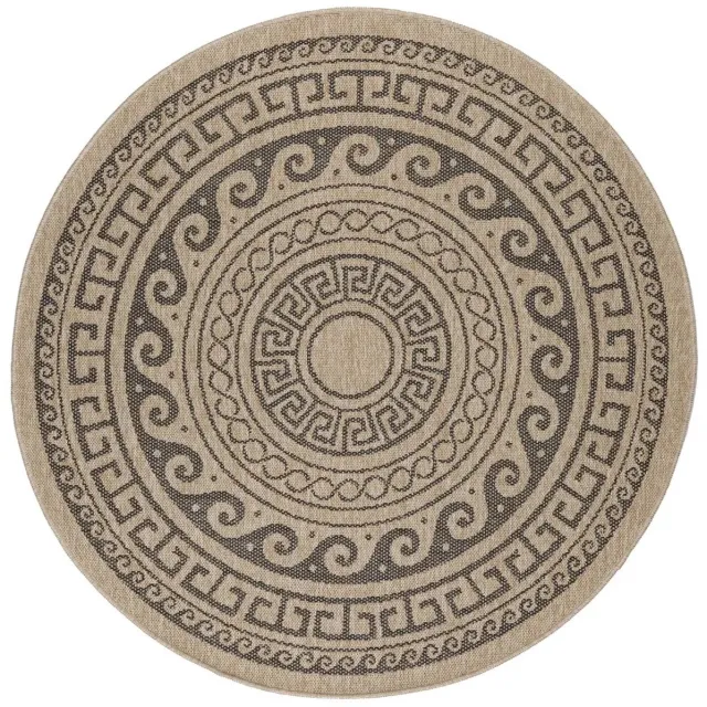 Dutch XXL Rond Buitenkleed | Comilla | Etnisch | Zwart | 200x200 cm | Buitentapijt | Tuintapijt