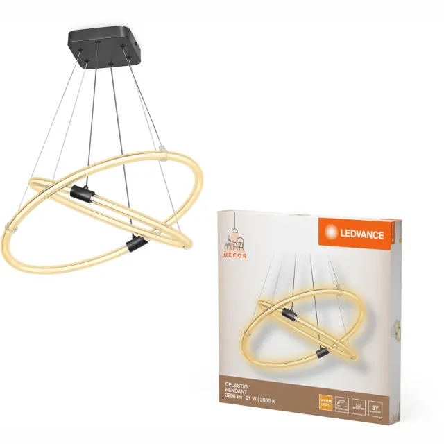 LEDVANCE Decor Celestio hanglamp van gebogen polycarbonaat met LED en filamentontwerp, 21 W, 2400 lm, 3000 K, 830 warm wit, click dimbaar, donkergrijs, kunststof (PC), IP20