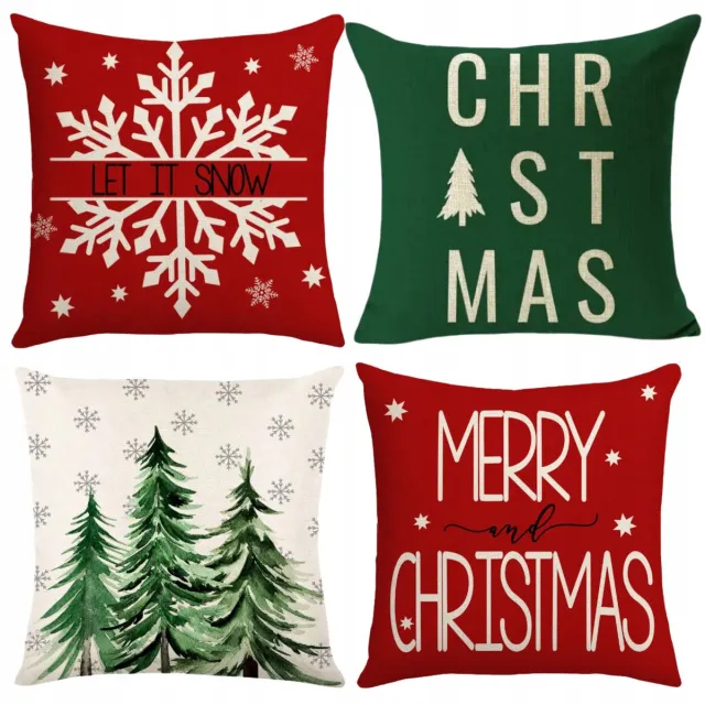 Homedesigns HomeDesign P-Z6 - Sierkussenhoes - 45x45 cm - Vierdelige Set - Kerstmotief groen