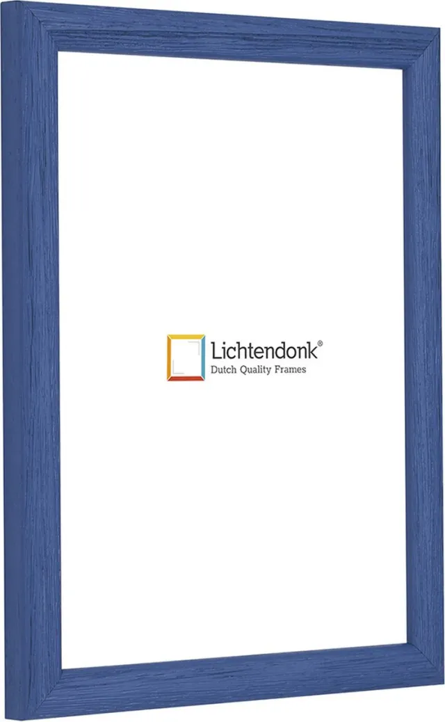 Lichtendonk Fotolijst - Fotokader - Azuurblauw - Halfrond met zichtbare houtnerf - Fotomaat 14,8x21 - Ontspiegeld glas - Art.nr. 10550061148211