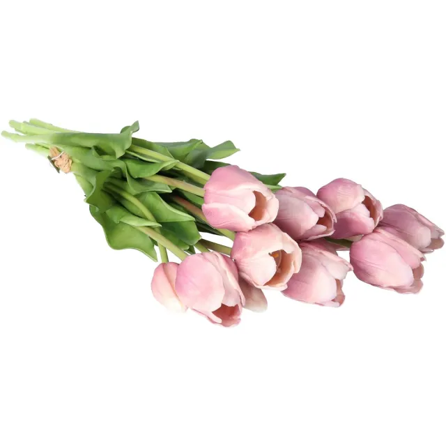 Bellatio Design Kunst tulpen boeket Sally - 7x stuks - zacht lila - real touch - 47 cm