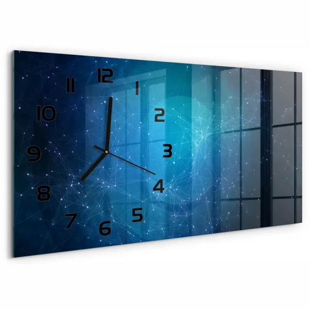 TULUP Wandklok - Sterrenbeeld Wandklok Glas Decoratie - 60x30 cm - Blauw Gekleurde Glazen Klok - Zwarte handen - Rechthoekige Klok - Klok Glas Met Opdruk - Moderne Wandklok Glas