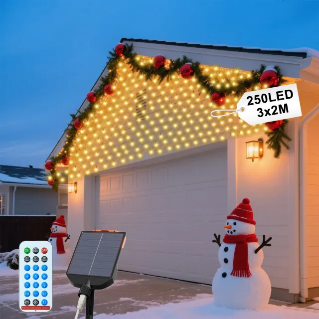 NAIZY Solar Lichtnet Buiten 3x2 m - 250 LED - 13 Lichtstanden - Afstandsbediening & Timer - IP44 - Warm Wit - NAIZY
