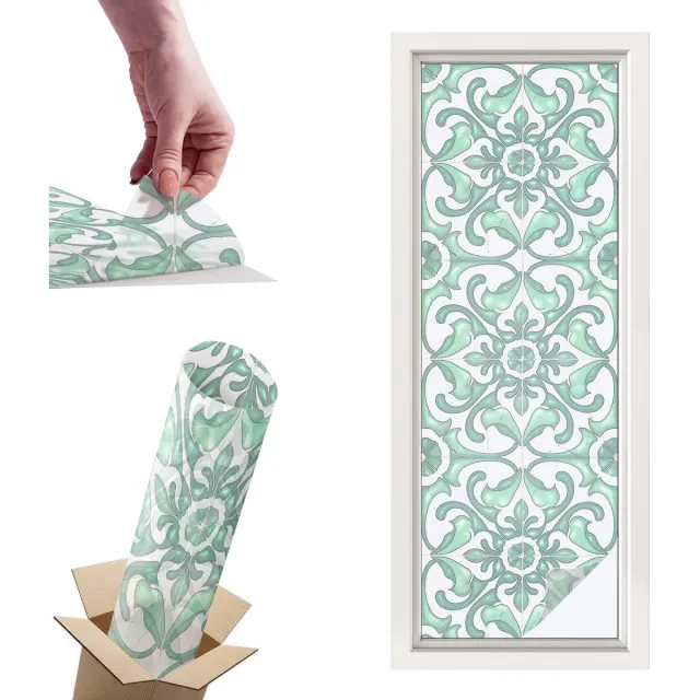TULUP Raamfolie Anti inkijk - Groene symmetrie Privacy Folie Raam - 50x146 cm - Groente Anti inkijk Folie - Raamfolie Tegen inkijk Glas in Lood - Voor de badkamer, keuken en hal. - Raamfolie Zonwering Groente - Groene symmetrie