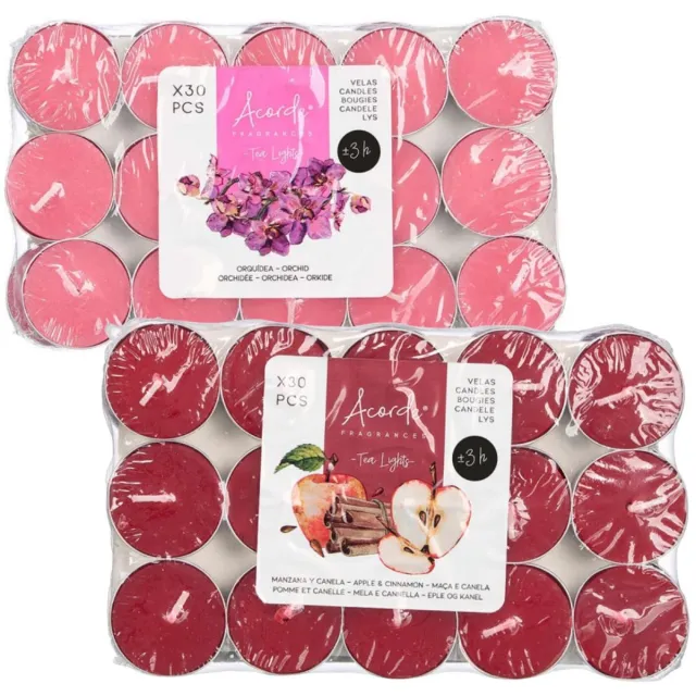Atmosphera Acorde theelichtjes - 60x - 30x orchidee - 30x appel/kaneel - aroma/geurkaarsen Steenrood