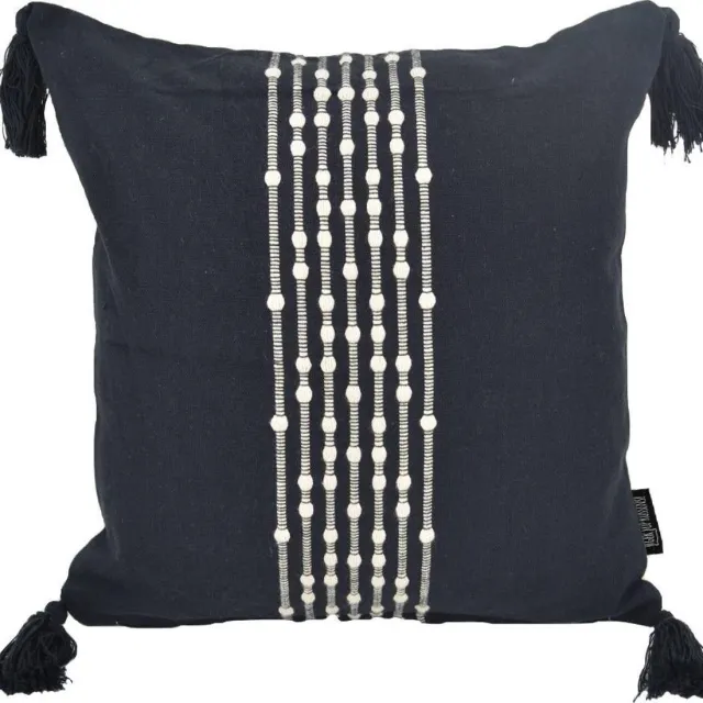 Gek op Kussens! Boho Kaya Black Kussenhoes | Katoen | Ibiza Kwastje | 40 x 40 cm Zwart
