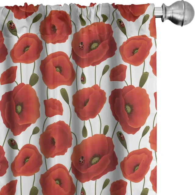 ABAKUHAUS Klaproos gordijnen – 2x75x175 cm – Microvezel – Halfdonker – Oranje/Olijf/Wit