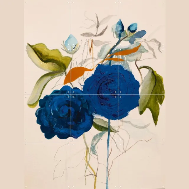 IXXI Untitled, Leigh Viner - 60 x 80 cm - Grote wanddecoratie en posters - Abstract, Kleurrijk, Aquarel, Slaapkamer, Woonkamer, Bladeren, Bloemen Blauw
