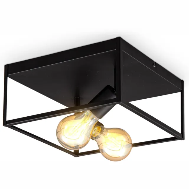 B.K.Licht Retro Plafondlamp - E27 fitting - metaal - zwart mat - kooi plafonniere - 29x29 cm