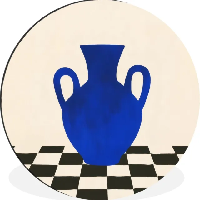 WallCircle Wandcirkel - Muurcirkel - Vaas - Blauw - Geblokt - Modern - Aluminium - Dibond - 90x90 cm - Binnen en Buiten