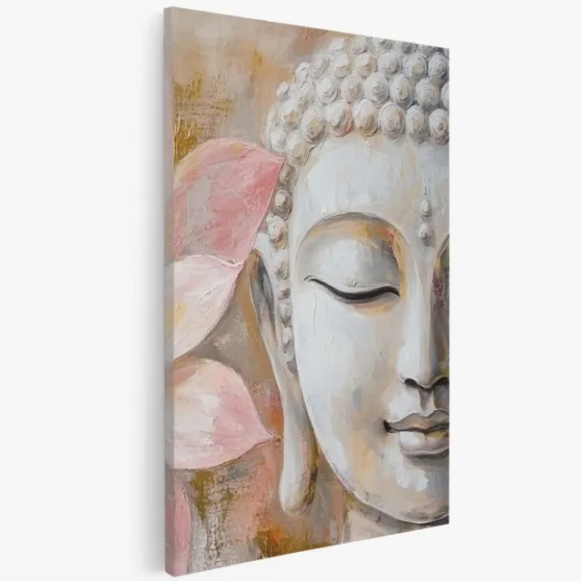Saammp Canvas Schilderij - Boeddha - Roze Lotus Bloem - 40x60 - Foto op canvas - Wanddecoratie - Muurdecoratie Woonkamer - Canvas schilderijen Multicolor