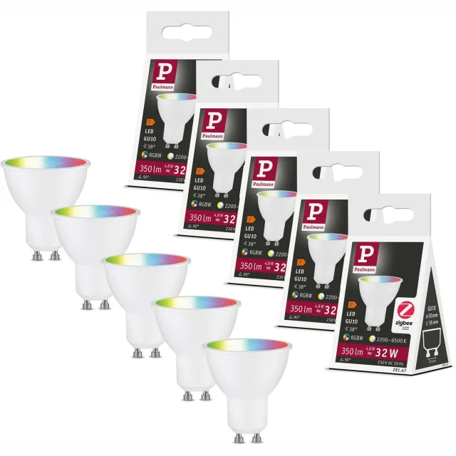 Paulmann Set Standaard 230 V LED-reflector GU10 5x350lm 5x4,8W RGBW+ dimbaar Wit mat