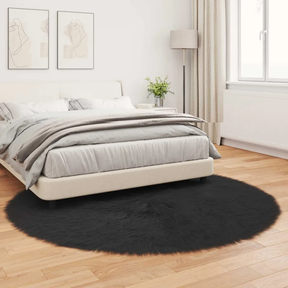 vidaXL Tapijt van imitatie TAFALLA Zwart Ø 160 cm Polyester, foto 3