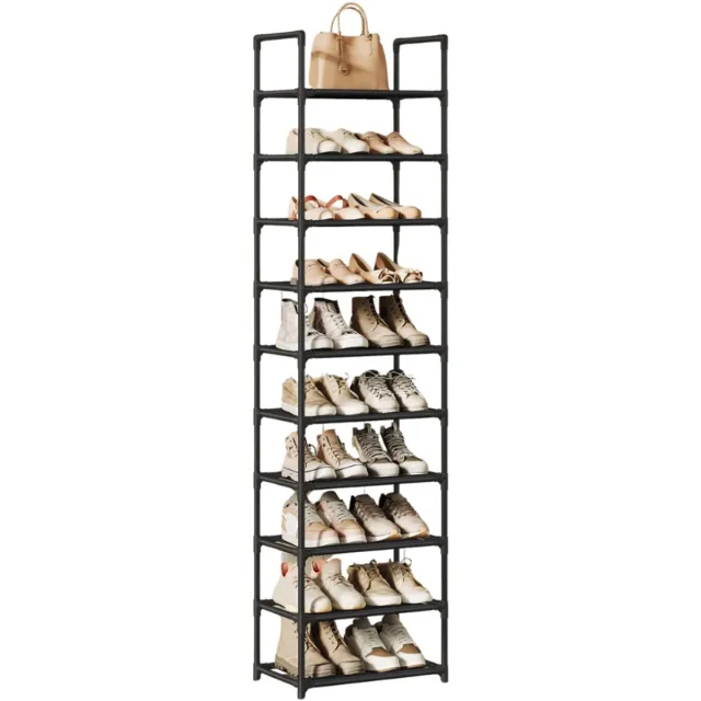 Stervia Schoenenrek - Schoenenplank - Schoenenopberger - Verticaal - Modulair Ontwerp - 10 Laags - Verwijderbare Stoffen Planken - Zwart - 45 x 28 x 173 cm