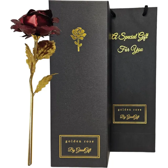 GreatGift Gouden Roos Rood In Luxe Box| Bloemen | Verjaardagscadeau| Moederdag | Valentijn | Liefde | Rozen Geschenk | Rood | Romantisch Cadeau