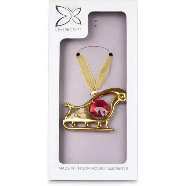 crystocraft Kersthanger Slee Goudkleurig met Rood Kristal – Luxe Ornament met Swarovski® Elements