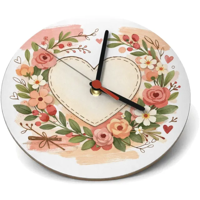Mr Cadeautjes Klok rond Ø 19 - design Een romantische bloemenkaart met een zachte seizoenssfeer en | cadeau Wit