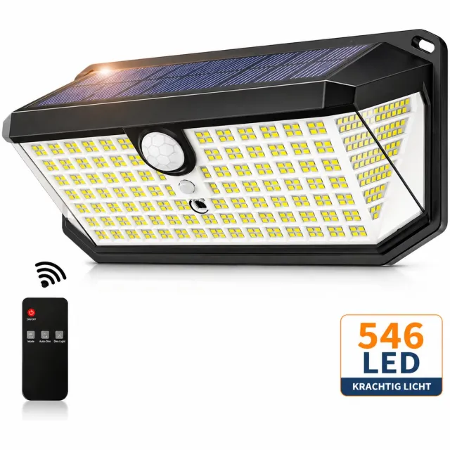 AXIMO Solar Buitenlamp met Bewegingssensor – 546 LED’s – met Afstandsbediening – Tuinverlichting op Zonne-energie – Wandlamp Buiten met 3 Standen – Dag & Nacht Sensor – IP65