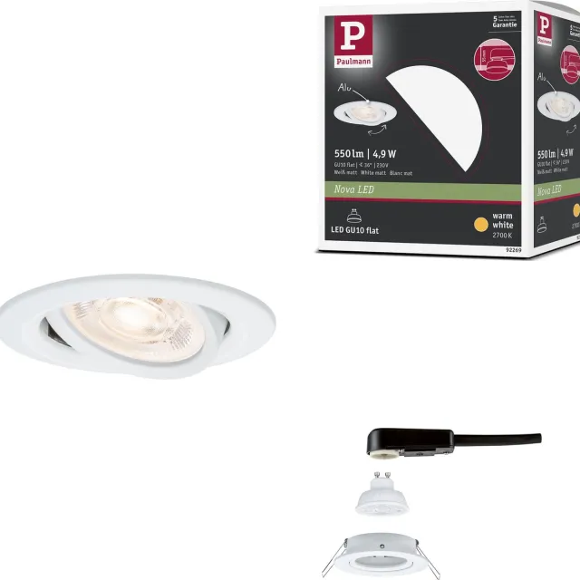 Paulmann LED-inbouwlamp Nova GU10 Flat draaibaar 4,9W 550lm 230V 2700K Wit mat