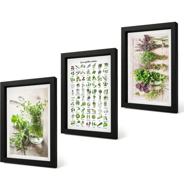 Coloray 4-Delige Schilderij Set - Lijst met gedroogde keukenkruiden - 20 x 30 cm - Stijlvolle Wanddecoratie - Interieur - Interieur Decoratie Zwarte lijst