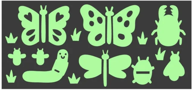 GLOPLAY Mini Series Collaboration with Steph Stilwell - The Brightest Glow in The Dark Wall Stickers “Bug Buddies by Steph Stilwell" - Package size: 11x51cm 17gr Groen