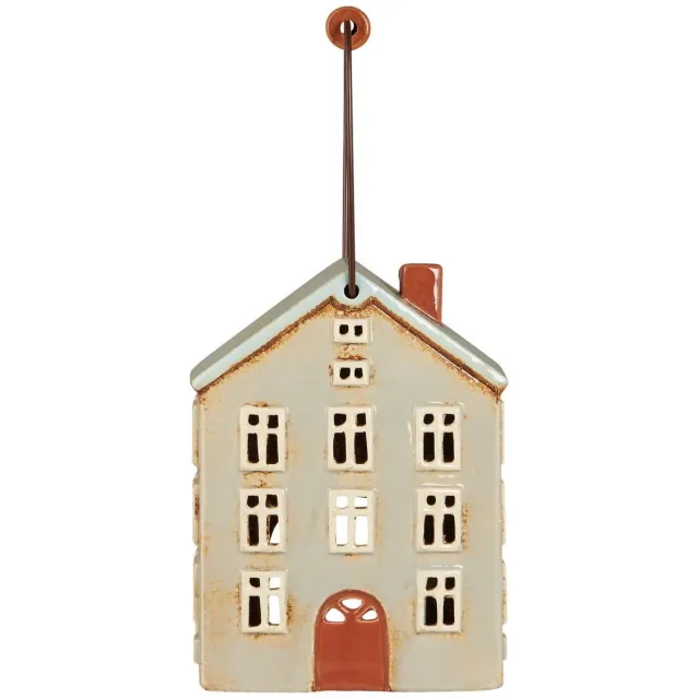 Ib Laursen Keramieken Huisje met Houten Handgreep - Lantaarn - Waxinelichthouder creme