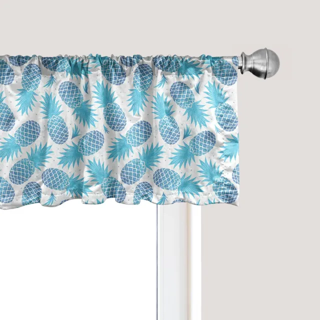 ABAKUHAUS Ananas raamvalletje, Gordijnvalletje voor keuken en slaapkamer met tunnelzoom, 137 cm x 45 cm, Blauw en lichtblauw