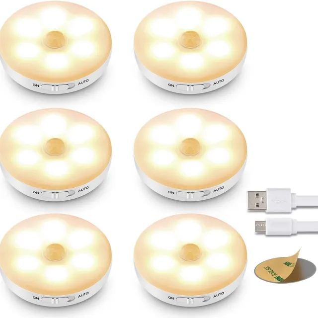 EZMarkt Draadloze ledlamp met Bewegingssensor– Warm Wit licht – Draadloze wandlamp – Draadloze ledspot – Usb oplaadbaar – met Magneet - 6 Stuks