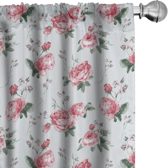 ABAKUHAUS Shabby Flora Gordijnen – 2x75x175 cm – Mandelgroen/Blassroze