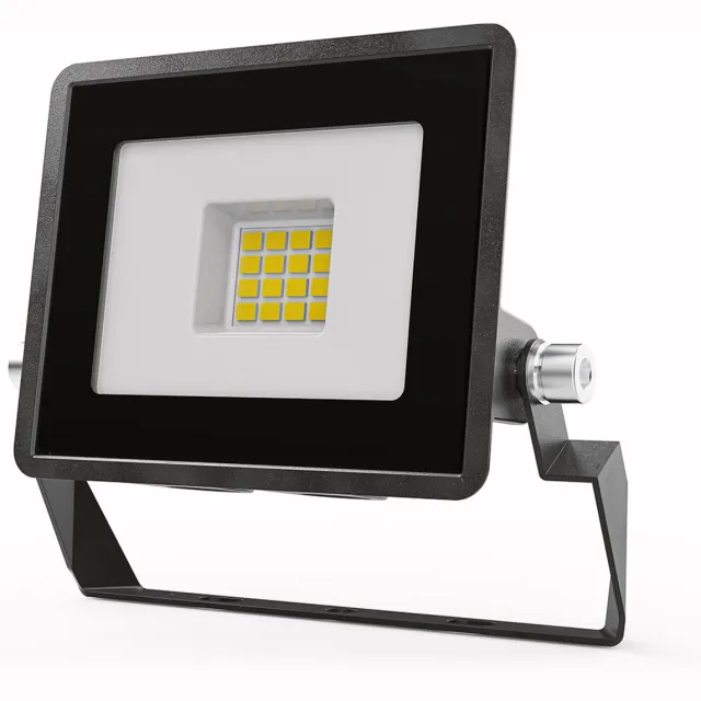 HOFTRONIC Stratos LED Schijnwerper 10 Watt - 735 Lumen - 4000K Neutraal wit licht breedstraler - Floodlight zwart - 2 jaar garantie - Veiligheidslamp - 15 cm kabel - IP65 Waterdichte Buitenlamp