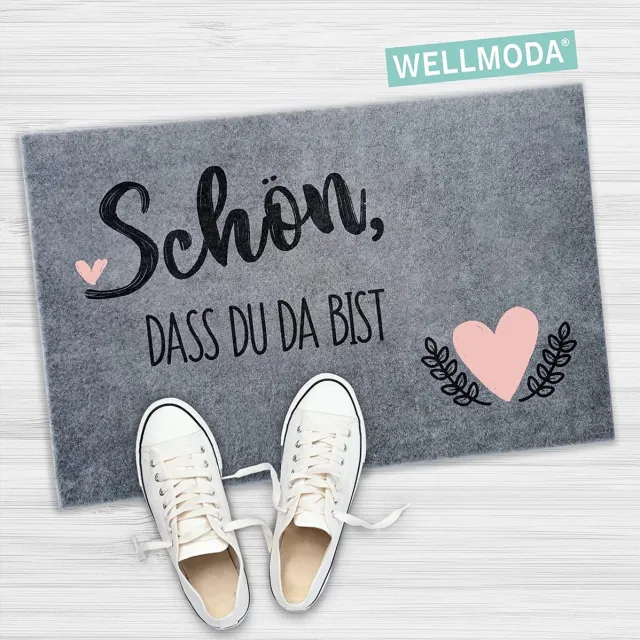WELLMODA Deurmat I nice to have you here, machinewasbaar en antislip, deurmat voor buiten en binnen, deurmat voor voordeur, decoratie in 40 x 60 cm en grijs