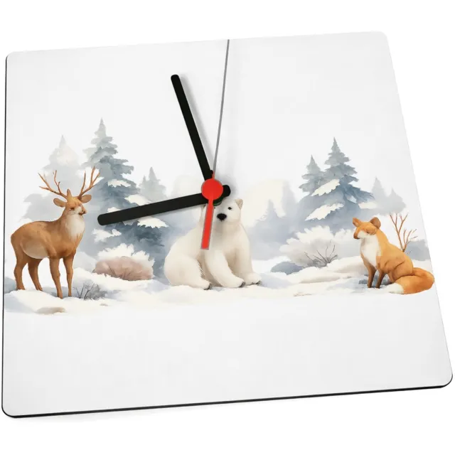 Mr Cadeautjes Klok 19 x 19 - design Een herfstbos-scène met een nieuwsgierige egel en paddenstoe | cadeau Wit