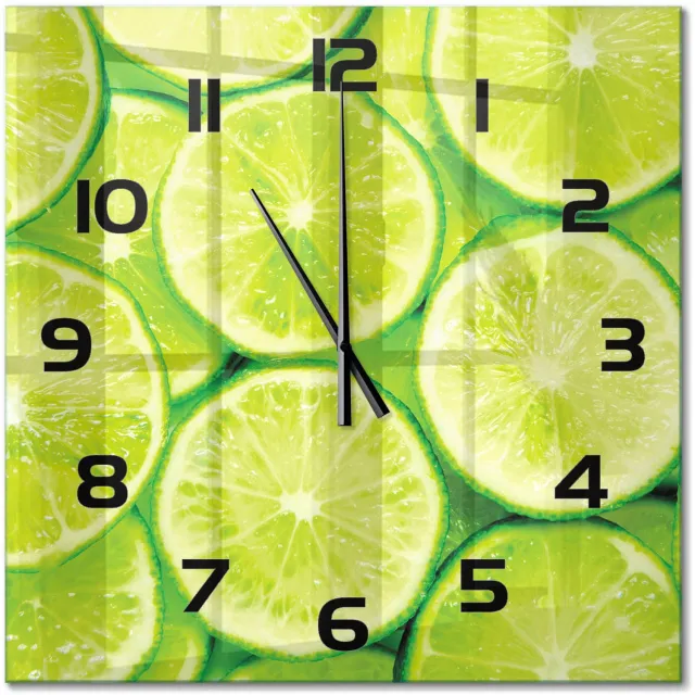 TULUP Wandklok - Limoenen Moderne Wandklok Glas - 60x60 cm - Groente Wandklok Glas Decoratie - Zwarte handen - Vierkante Klok - Glazen Wandklok Design - Klok Glas Met Opdruk
