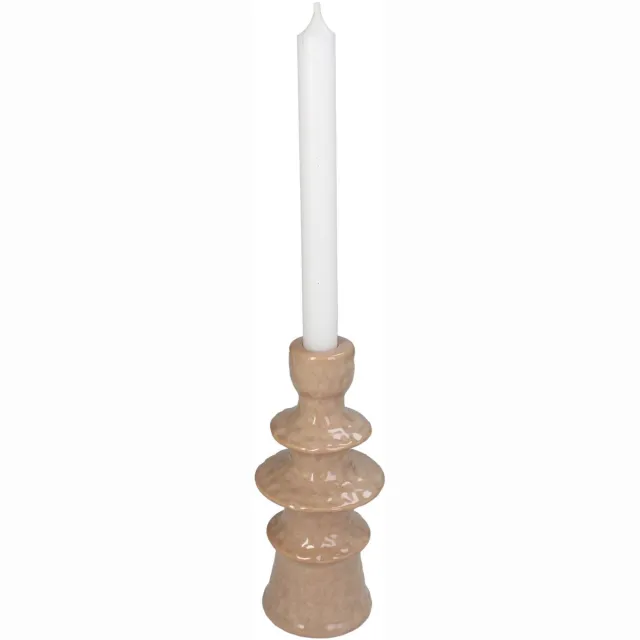 HD Collection Kandelaar Inya - Keramiek - Beige - 8x19x8 cm (BxHxD) - Voor dinerkaars - Sfeervol Interieur