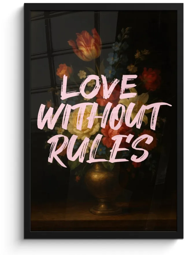 FrameYourWall Poster in lijst - Fotolijst 40x60 cm - Posters - Liefde - Modern - Bloemen - Posterlijst zwart - Decoratie - Wanddecoratie woonkamer - Muurdecoratie slaapkamer Love without rules