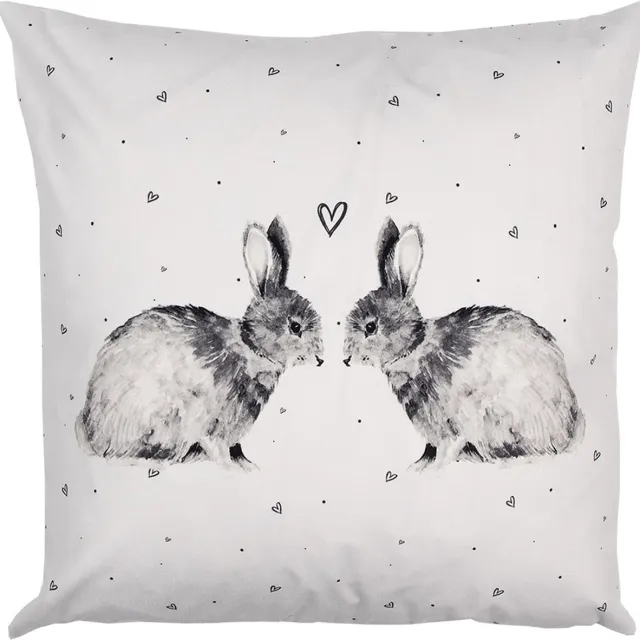 Clayre & Eef Kussenhoes 45x45 cm Wit Polyester Konijn