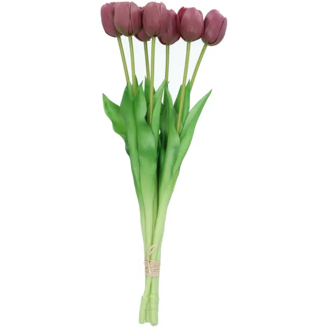 DK design Kunst tulpen boeket - 7x stuks - aubergine paars - real touch - 43 cm - levensechte kunstbloemen