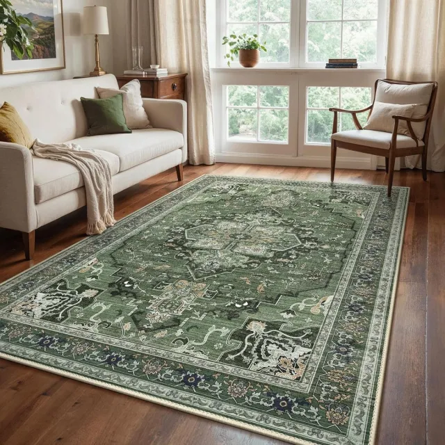GENIMO Wasbaar Vloerkleed Vintage, Antislip Tapijt voor Woonkamer, Slaapkamer of Keuken, Antislip Onderkant Duurzame Vloermat, Bosgroen, 160x230CM