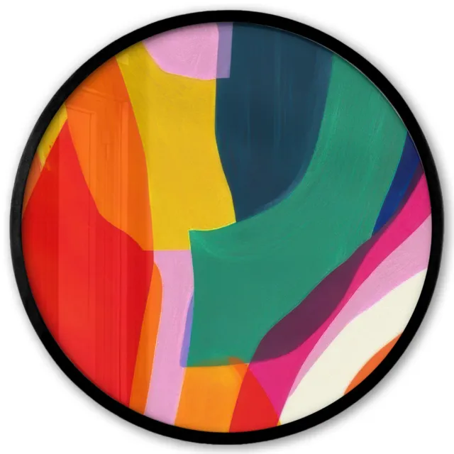 FrameYourWall Poster in lijst Rond - Fotolijst 40x40 cm - Posters - Vormen - Golvend - Abstract - Felroze - Ronde posterlijst zwart - Decoratie - Wanddecoratie woonkamer - Muurdecoratie slaapkamer