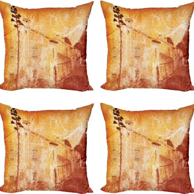 ABAKUHAUS Oranje Sierkussen Kussenhoes 4er Set, Retro Französisch Straße, Modern Accent Dubbelzijdige Digitale Print, 40 x 40 cm, Lichtbruin