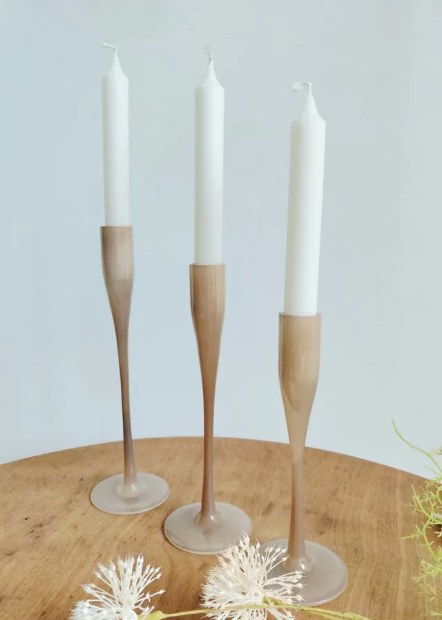 Daan Kromhout Design Kandelaar - Set 3 stuks - DK - Jazz Zand - Glas - Set van 3 stuks - 26, 23 en 20 cm